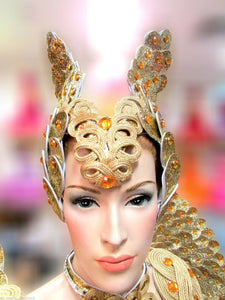 Da NeeNa C574H ISIS Warrior Gold Crystal Vegas Showgirl Dance Headdress