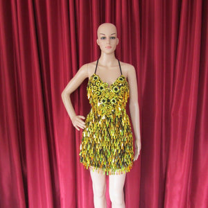 Da NeeNa R18 (Ready to ship) Gold Flower Queen Showgirl Dance Pageant Vegas Salsa Dance Dress S