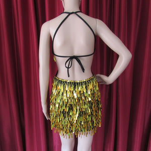 Da NeeNa R18 (Ready to ship) Gold Flower Queen Showgirl Dance Pageant Vegas Salsa Dance Dress S