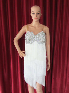 Da NeeNa R52 White Angel Pageant Showgirl Salsa Vegas Dance Drag Dress L