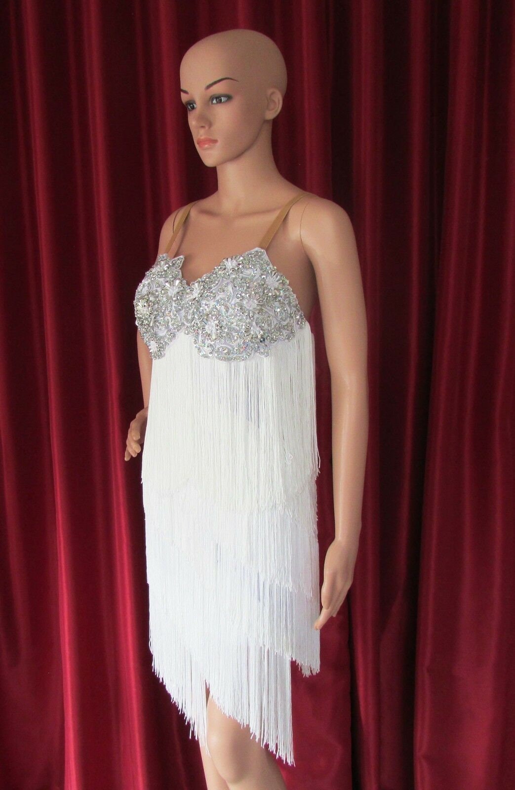 Da NeeNa R52 White Angel Pageant Showgirl Salsa Vegas Dance Drag Dress L