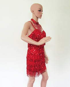 DA NEENA R7 Little Sexy Girl Latin Salsa Dance Pageant Sequin Dress M