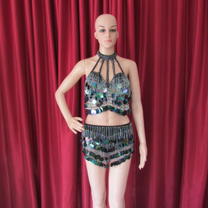 Da NeeNa R22 (Ready to ship) Black Lady Showgirl Pageant Vegas Latin Salsa Samba Bra Skirt XS