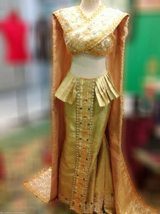 Da NeeNa G045T Gold Thai Asian Princess Queen Angel Dancer Dress Gown XS-XL