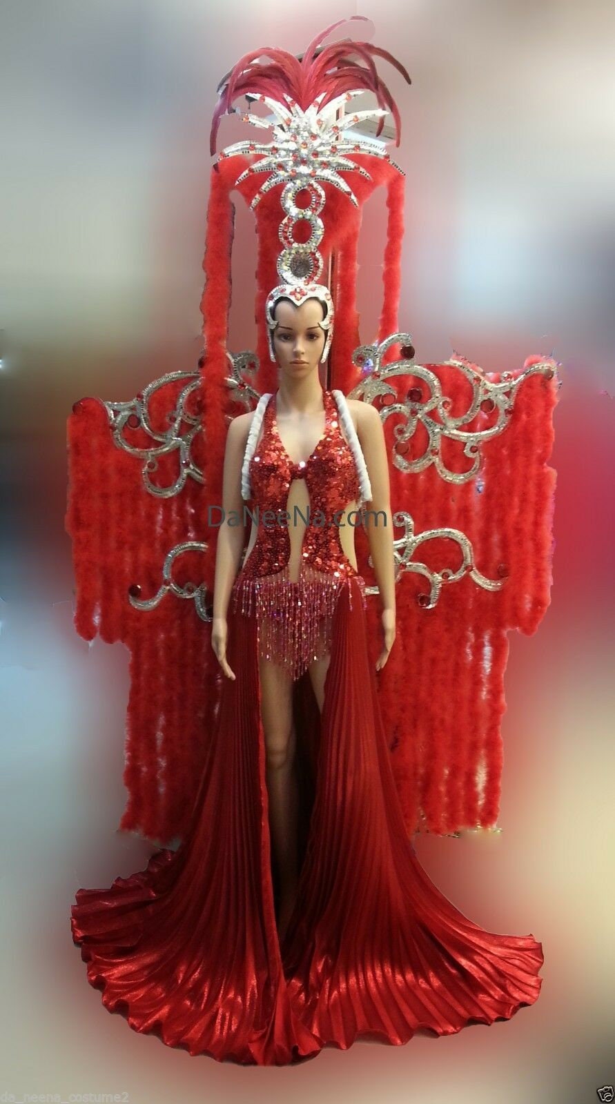 Da NeeNa C114 Red Princess Showgirl Burlesque Headdress Backpack Costume Set