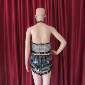 Da NeeNa R22 (Ready to ship) Black Lady Showgirl Pageant Vegas Latin Salsa Samba Bra Skirt XS